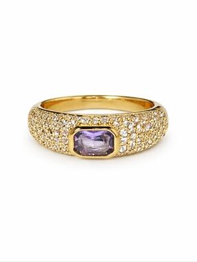 Bomb Party NWT Gold Plated Pavé Ring Dark Purple Topaz CZ